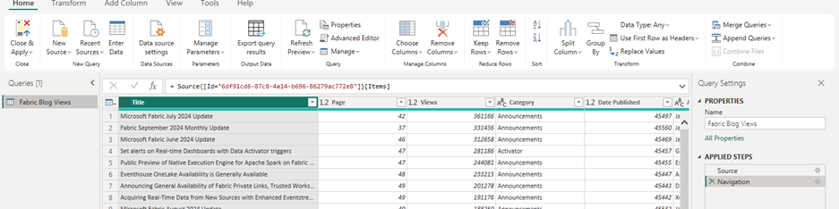 Export des requêtes PQ – capture Power BI Octobre 2025