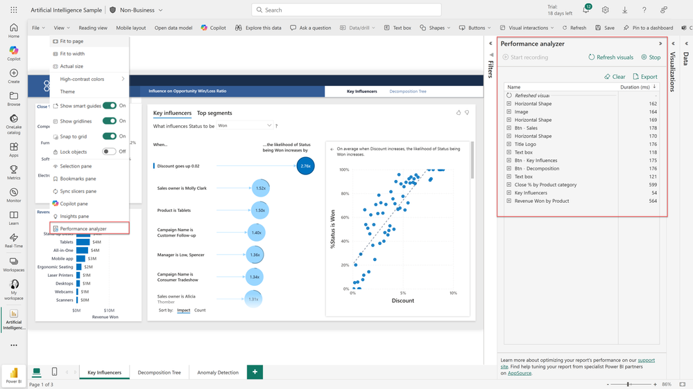 Analyseur de perfs web – capture Power BI Septembre 2025
