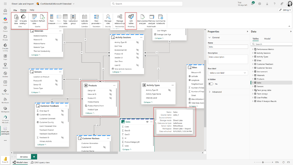 Direct Lake + import – capture Power BI Septembre 2025