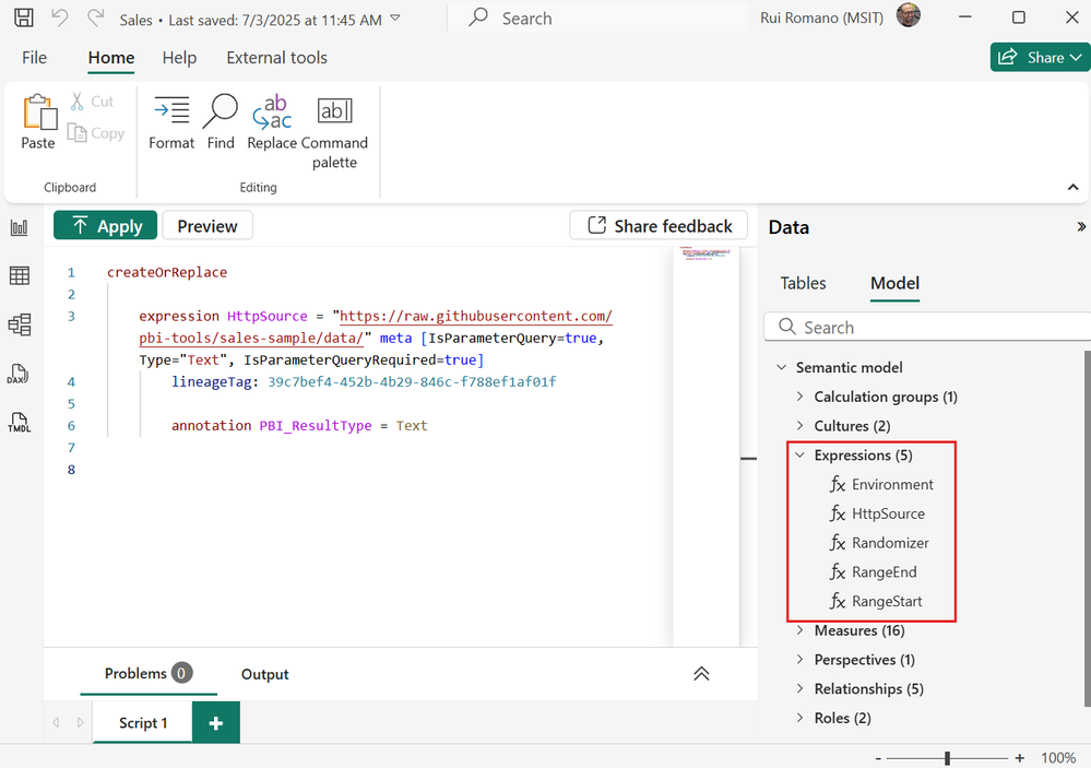 Vue TMDL enrichie – capture Power BI Août 2025