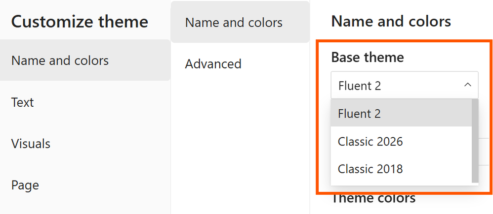 Thèmes modernisés – capture Power BI Avril 2026