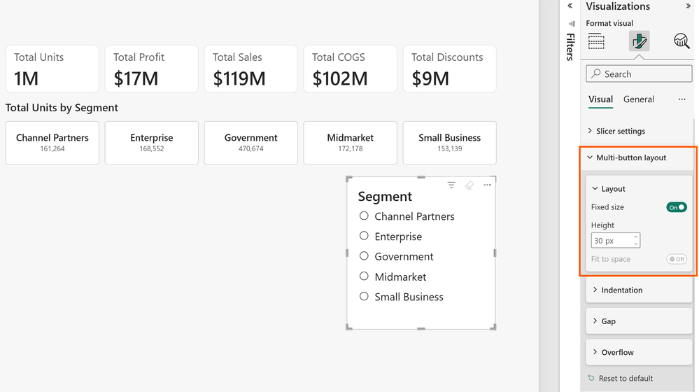 Taille fixe des segments – capture Power BI Avril 2026