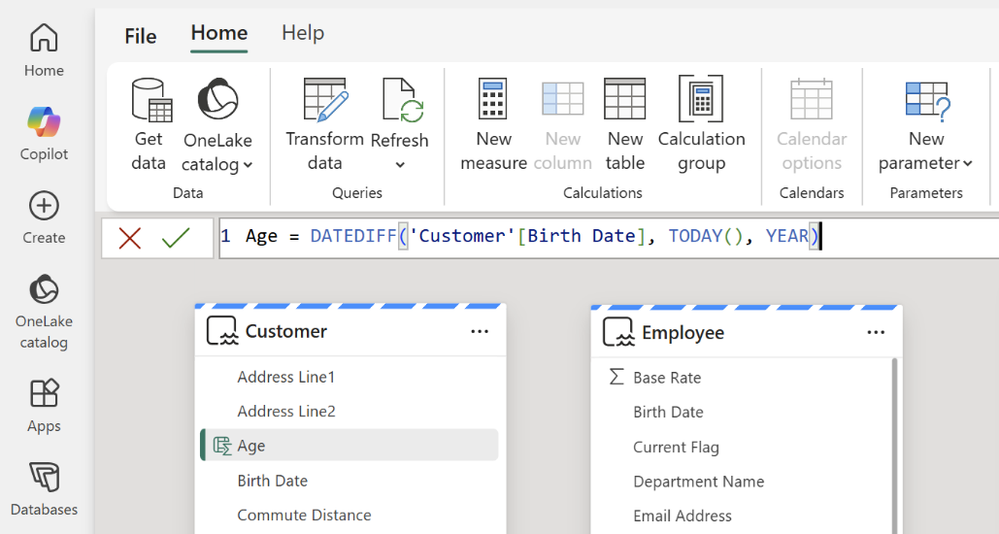 Calculs sur Direct Lake – capture Power BI Avril 2026