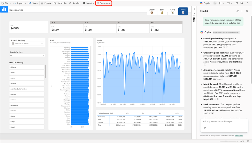 Résumés Copilot en 1 clic – capture Power BI Mai 2026