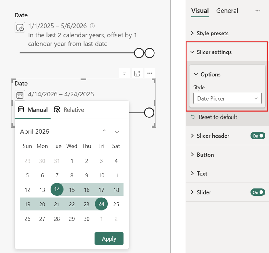 Date picker des segments – capture Power BI Juin 2026