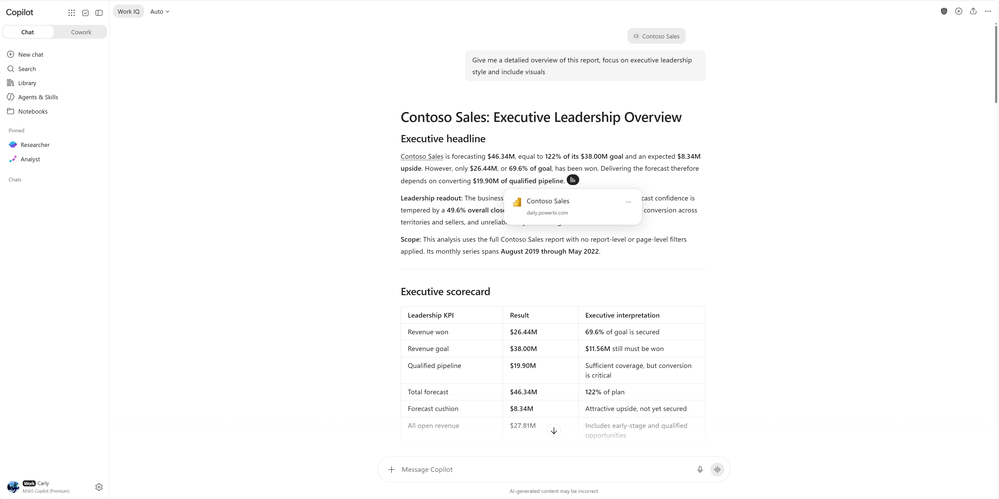 Power BI dans Copilot Chat – capture Power BI Septembre 2026