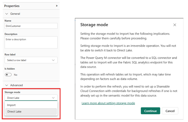 Direct Lake vers Import – capture Power BI Août 2026