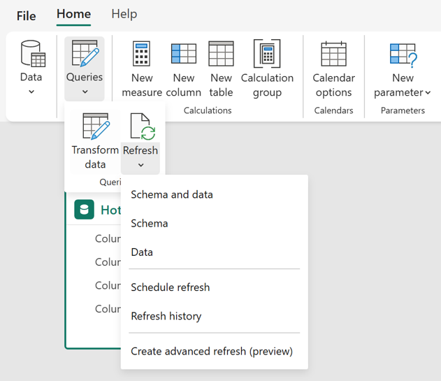 Actualisation à la carte – capture Power BI Août 2026